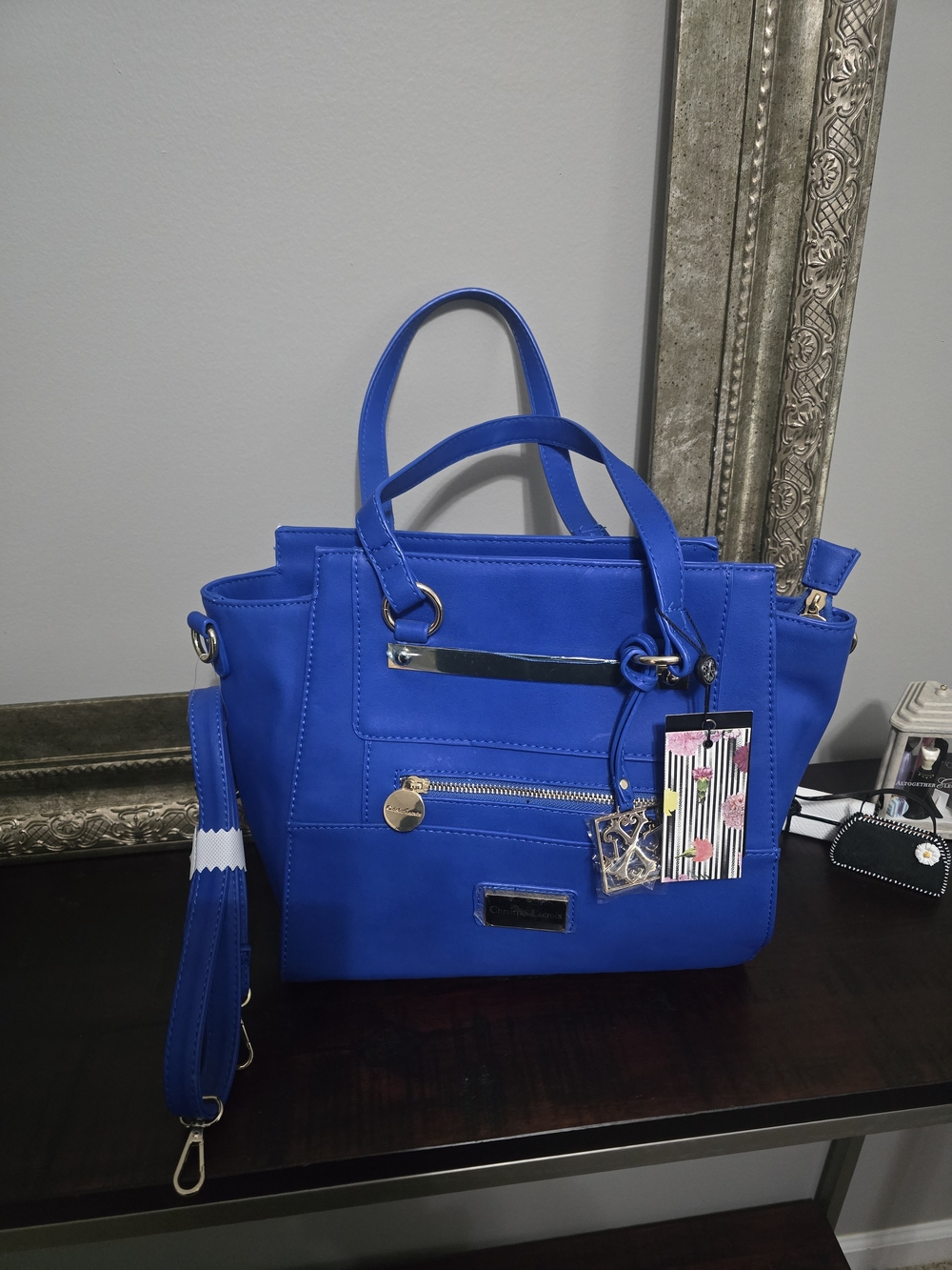 Christian Lacroix Electric Blue Tote Handbag with Detachable Strap